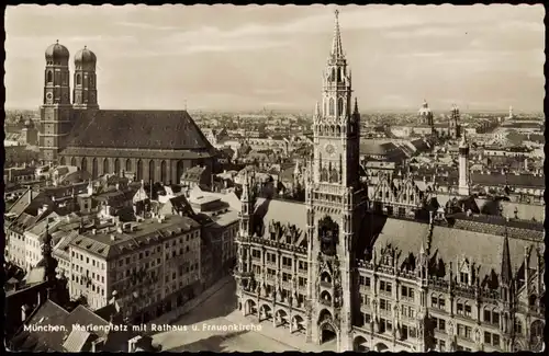 München Panorama-Ansicht mit Marienplatz mit Rathaus u. Frauenkirche 1959