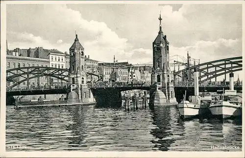 Postcard Stettin Szczecin Hansabrücke, Dampfer 1934