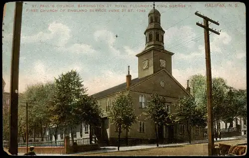 Postcard Halifax (Nova Scotia) ST. PAUL'S CHURCH BARRINGTON STREET 1909