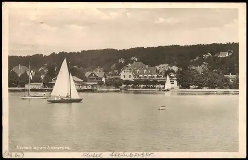 Herrsching am Ammersee Panorama-Ansicht, See, Segler, Hotel 1948