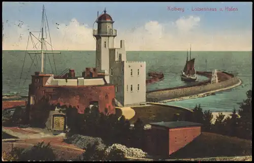 Kolberg Kołobrzeg Lotsenhaus und Hafen Ansichtskarte  1930