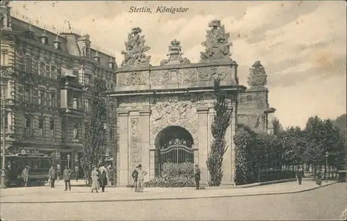 Postcard Stettin Szczecin Königstor, Straßenbahn 1922