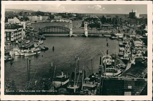 Stettin Szczecin Panorama, Baumbrücke mit Getreidesilo, Schiffe 1941