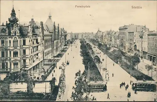 Postcard Stettin Szczecin Paradeplatz 1916  gel. Feldpoststempel