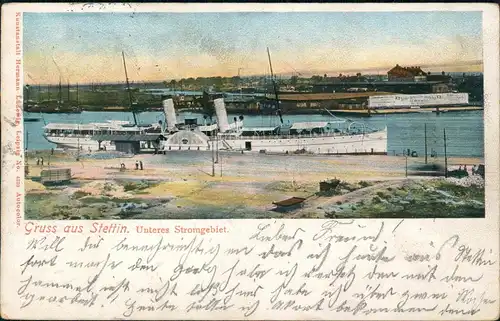 Postcard Stettin Szczecin Unteres Stromgebiet 1901