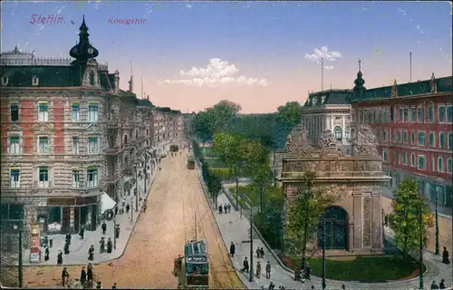 Postcard Stettin Szczecin Königstor, Straße, Straßenbahn 1916