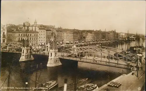 Postcard Stettin Szczecin Hansabrücke, Oderpromenade - Fotokarte 1917