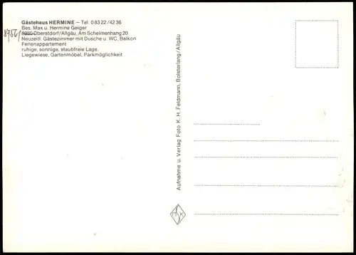 Ansichtskarte Oberstdorf (Allgäu) Gästehaus HERMINE Am Schelmenhang 1980