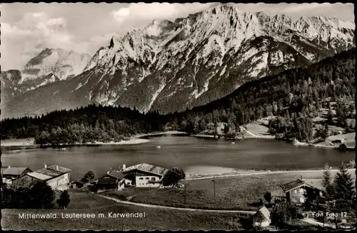 Ansichtskarte Mittenwald Umlandansicht Lautersee m. Karwendel 1957
