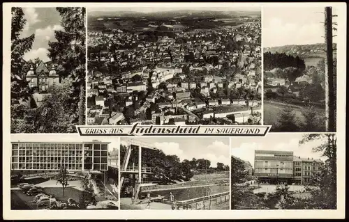 Ansichtskarte Lüdenscheid Luftbild, Kaufhof, Schwimmbad 1957
