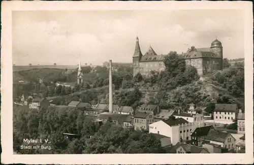 Ansichtskarte Mylau-Reichenbach (Vogtland) Stadt, Fabrik - Fotokarte 1938