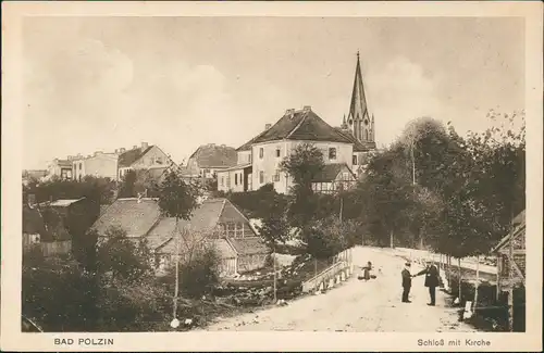Bad Polzin Połczyn Zdrój Straßenpartie mit Schloß und Kirche 1922