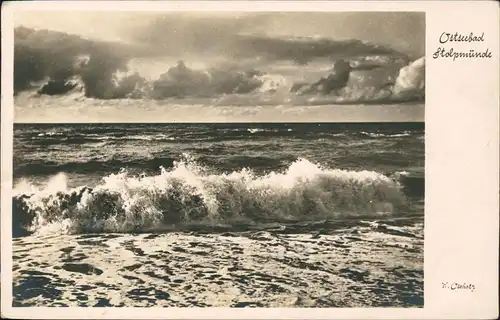 Postcard Stolpmünde Ustka Brandung - Stimmungsbild, Pommern 1941