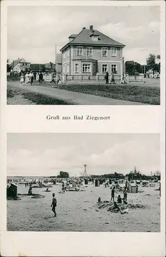 Postcard Ziegenort Trzebież Straße u. Strand, Pommern b. Pölitz 1939