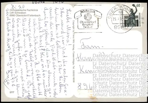 Tiefenbach-Oberstdorf (Allgäu) MB Orthopädische Fachklinik LVA Schwaben 1989