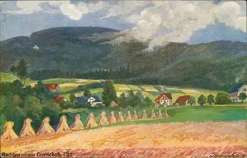 Rachlau-Kubschütz Rachlow Kubšicy Künstlerkarte Stadt, Feld Oberlausitz 1920