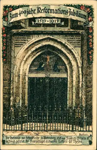 Wittenberg Thesenanschlag Stadtkirche Künstlerkarte 400 Jahre Reformation 1917