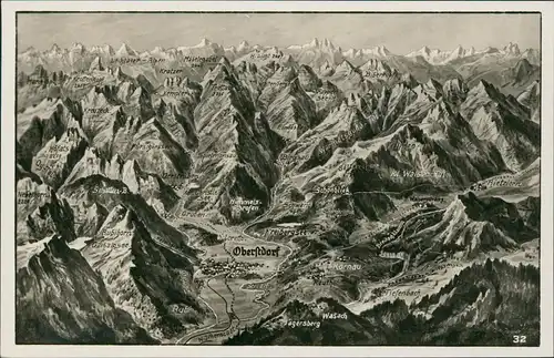 Ansichtskarte Oberstdorf (Allgäu) Landkarten-Relief AK 1932