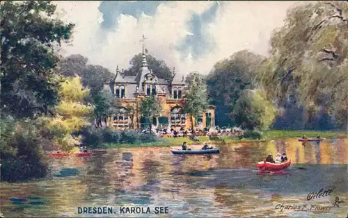 Garten-Dresden Carolasee im Großen Garten - Künstlerkarte 1908