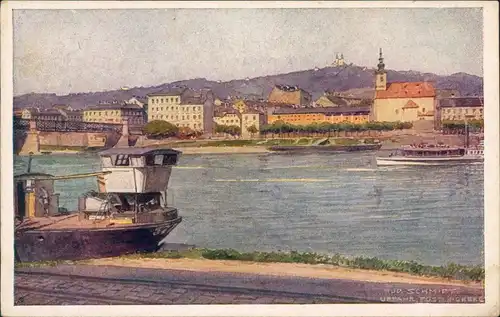 Ansichtskarte Pöstlingberg-Linz Schiffe Dampfer Künstlerkarte 1927