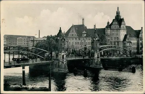 Postcard Stettin Szczecin Hansabrücke, Straße 1934