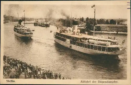 Postcard Stettin Szczecin Abfahrt der Rügendampfer. 1924