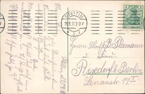 Postcard Stettin Szczecin Hakenterrasse Hafen Dampfer 1911  gel. Rollstempel