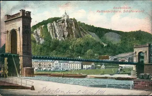 Postcard Tetschen-Bodenbach Decín Kettenbrücke u. Schäferwand 1911