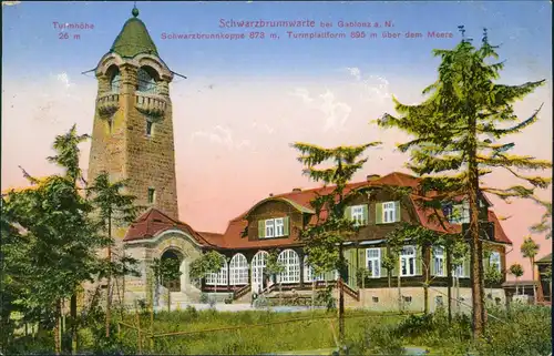 Postcard Gablonz (Neiße) Jablonec nad Nisou Schwarzbrunnwarte 1925