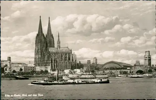 Ansichtskarte Köln Dampfer, Dom, Bahnhof 1955