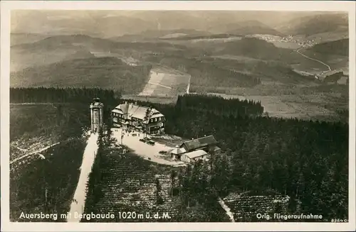 Ansichtskarte Auersberg Erzgebirge Luftbild Auersberg 1939 Landpoststempel Aue