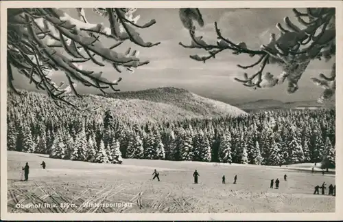 Ansichtskarte Oberhof (Thüringen) Wintersportplatz Skiläufer 1938