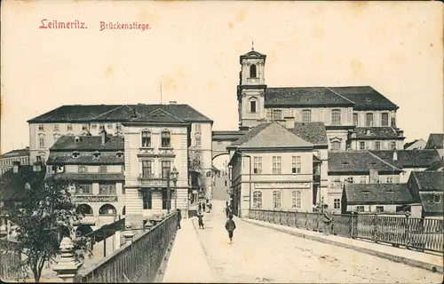 Postcard Leitmeritz Litoměřice Brückenstiege. Restaurant 1906