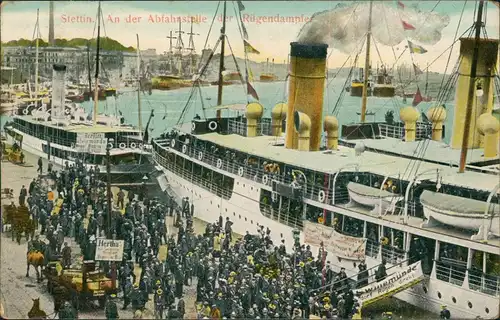 Postcard Stettin Szczecin An der Abfahrstelle Rügendampfer 1909