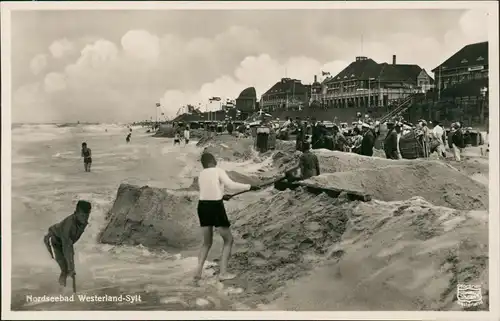 Ansichtskarte Westerland-Sylt Kinder bei Flut, Promenade 1935