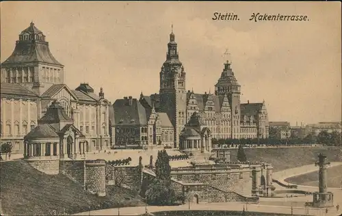 Postcard Stettin Szczecin Hakenterrasse Wały Chrobrego Promenade 1922