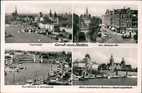 Postcard Stettin Szczecin 4 Bild Hafen, Berliner Tor, Baumbrücke 1931