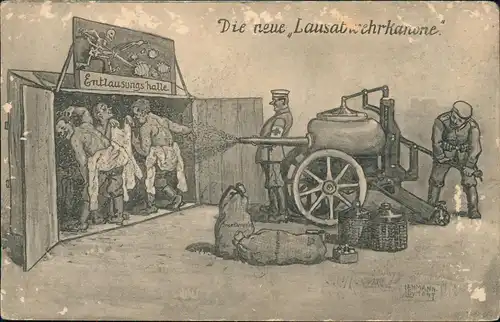 Ansichtskarte  Militär Scherzkarte Lausabwehrkanone 1. WK 1914