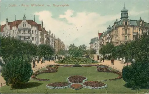 Postcard Stettin Szczecin Kaiser Wilhelmstraße mit Augustaplatz 1910