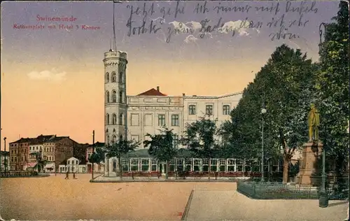 Postcard Stettin Szczecin Rathausplatz mit Hotel 3 Kronen 1933