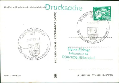 Ansichtskarte Bobritzsch Alte Kirchmühlenbrücke in Niederbobritzsch 1983