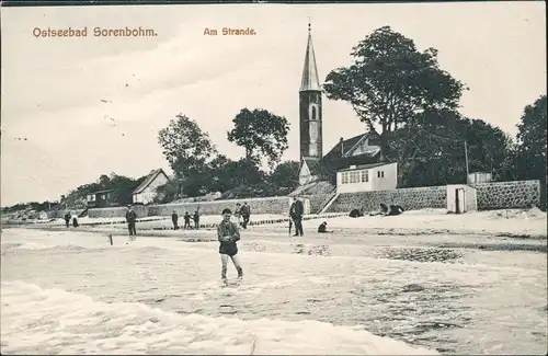 Sorenbohm Sarbinowo (Mielno) Strand, Kirche, Häuser b. Köslin Pommern 1910