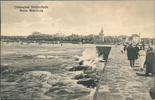 Postcard Stolpmünde Ustka Stadt, Hohe Brandung 1916