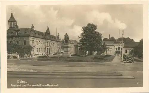 Postcard Elbing Elbląg Postamt und Kaiser-Wilhelm-Denkmal 1932