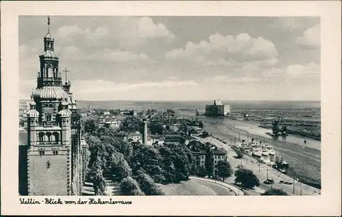 Postcard Stettin Szczecin Fernblick von der Hakenterrasse 1935