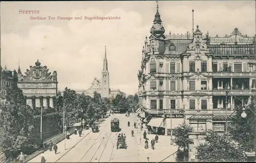 Postcard Stettin Szczecin Berliner Tor Passage und Bugenhagenkirche 1909