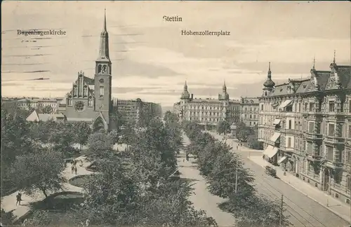 Postcard Stettin Szczecin Bugenhagenkirche Hohenzollernplatz 1914