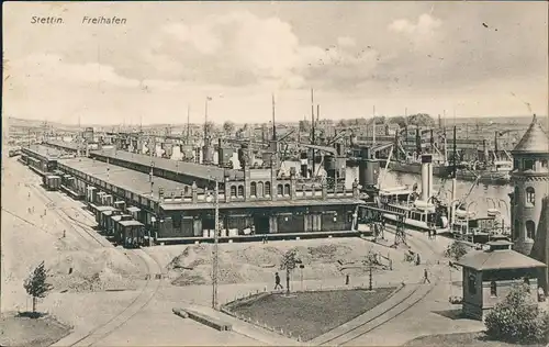 Postcard Stettin Szczecin Freihafen, Lagerhäuser 1910