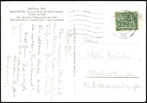 Ansichtskarte Kreuzberg-Berlin Hasenheide Ballhaus Resi- Berlin Saal 1956