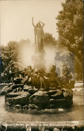 Baden (bei Wien) Undine Brunnen im Kurpark Stimmungsbild Fotokarte 1933
